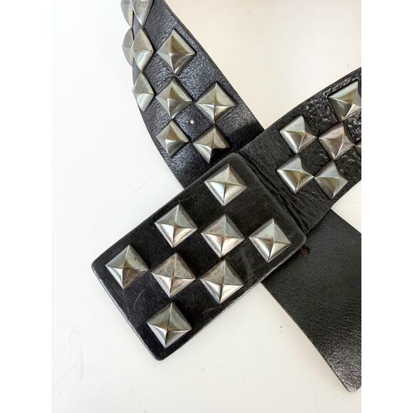 Streets Ahead Studded Pyramid Leather Roger Belt Black Silver Gray Medium main image 7